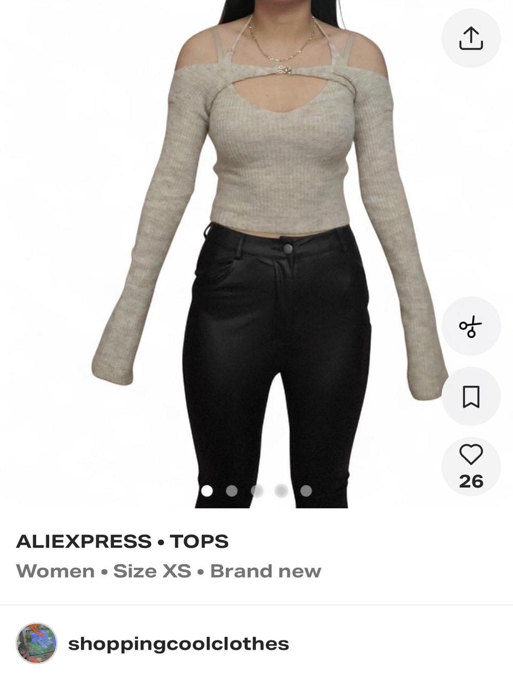 Oatmeal Ribbed Crop Halter Top with Long Sleeve Twisted Clasp Closure Bolero